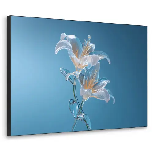 Lelies - Blauw - Glazen Textielframe - compleet frame klein -3d