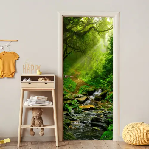 Jungle - Groen - Waterval - Natuur deurposter klein -sfeer4