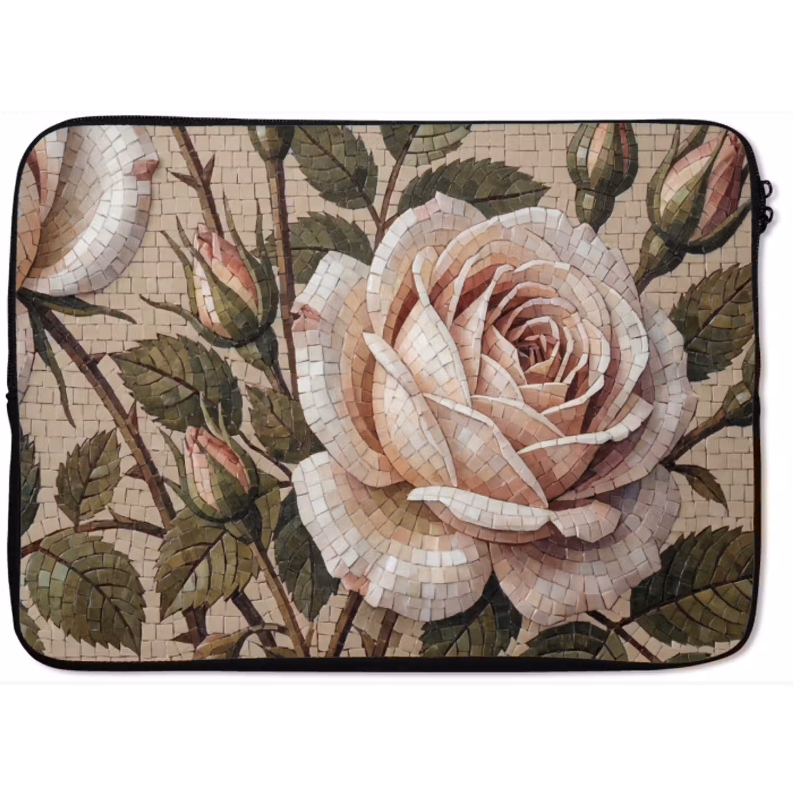 Roos - Mozaïek - Bloemen - Klassiek - Beige laptophoes neopreen klein -zkaufland3dotto