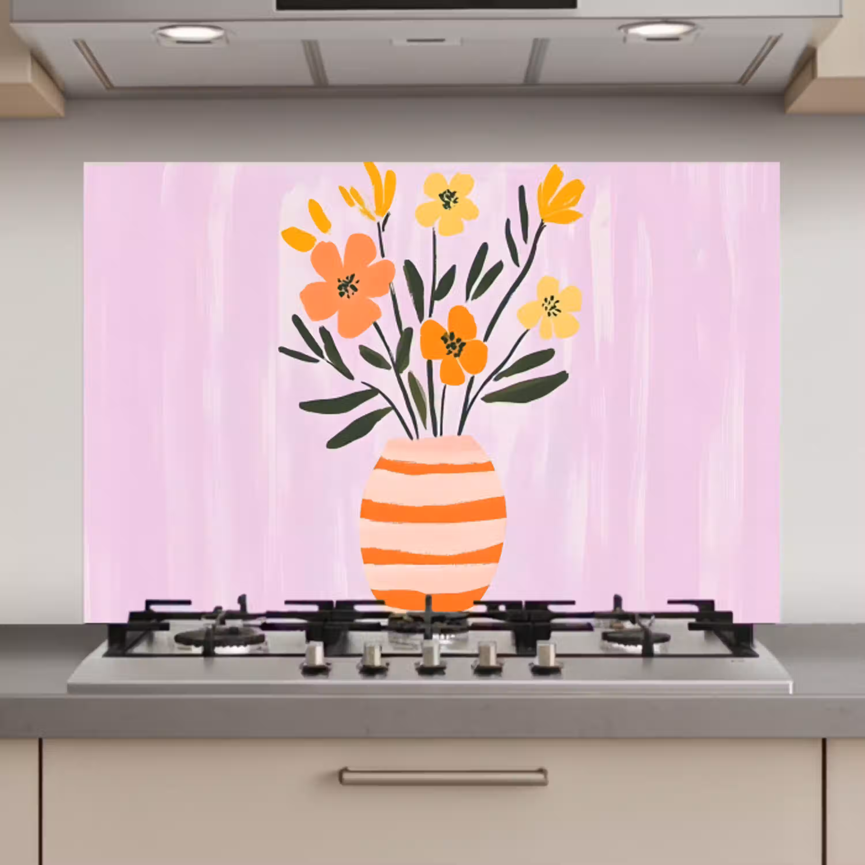 Vaas - Gestreept - Bloemen - Oranje keuken achterwand spatscherm klein -3d_website