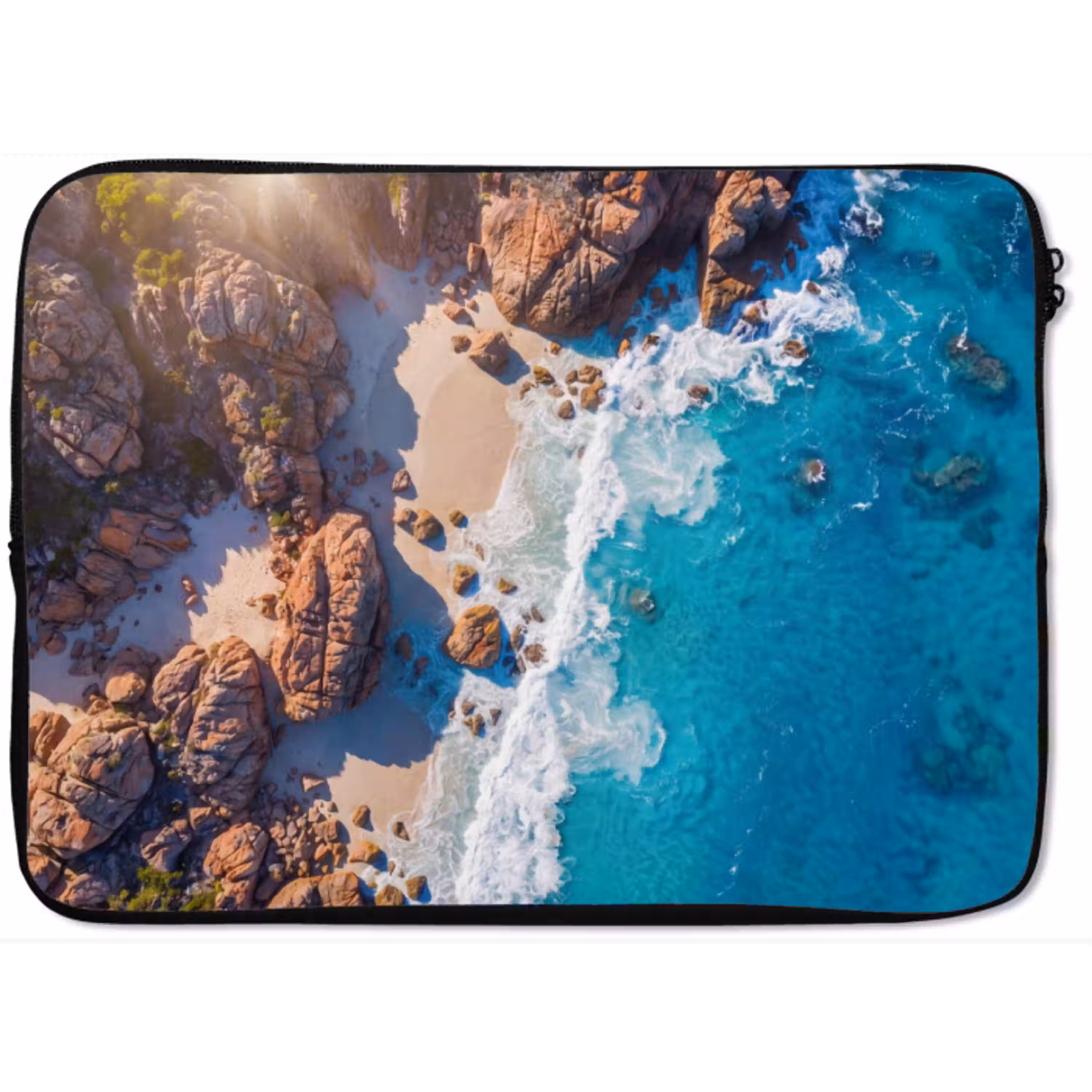 Strand - Zee - Rotsen - Natuur - Blauw laptophoes neopreen klein -zkaufland3dotto
