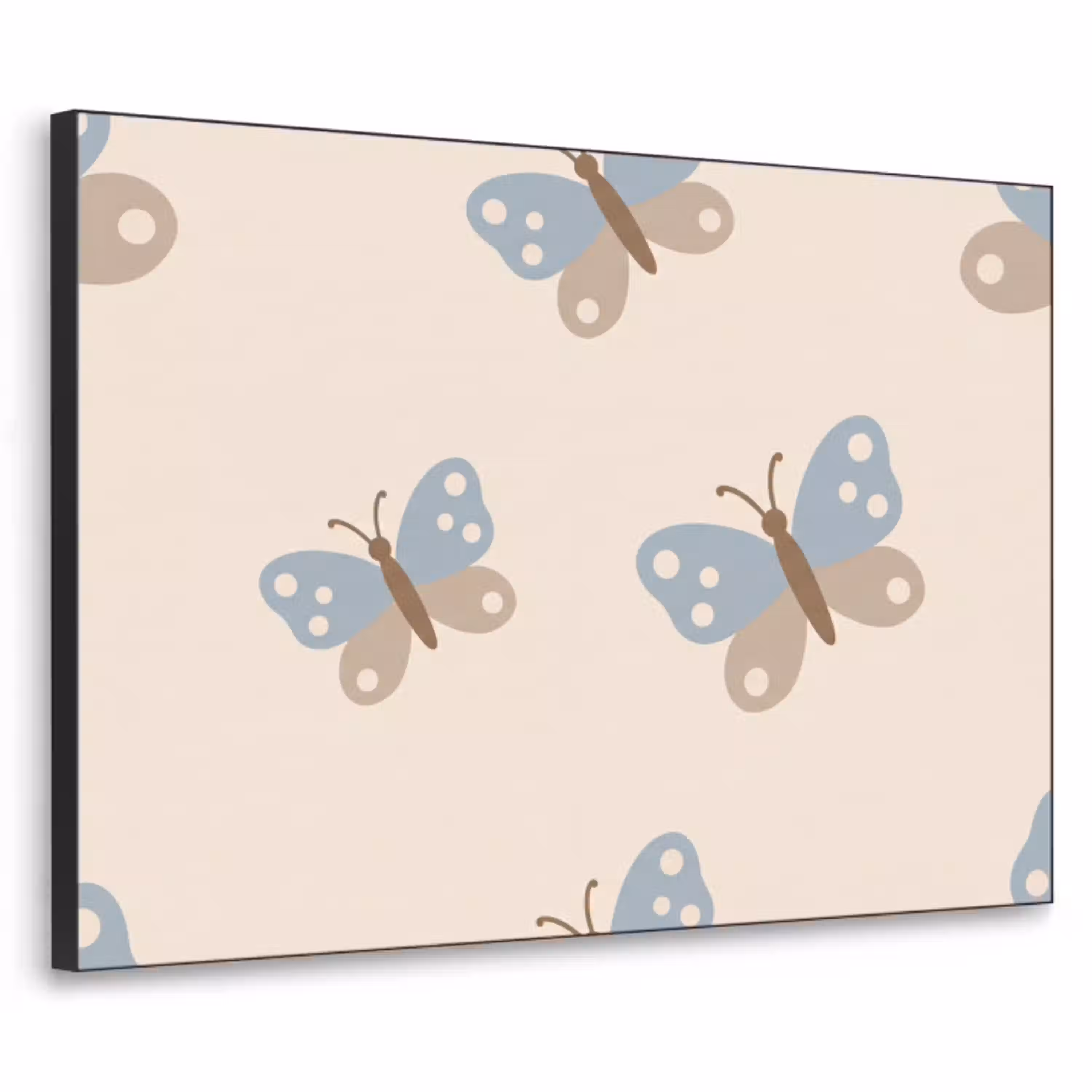 Insect - Vlinderpatroon - Abstract - Blauw - Beige Textielframe zwart klein -3d