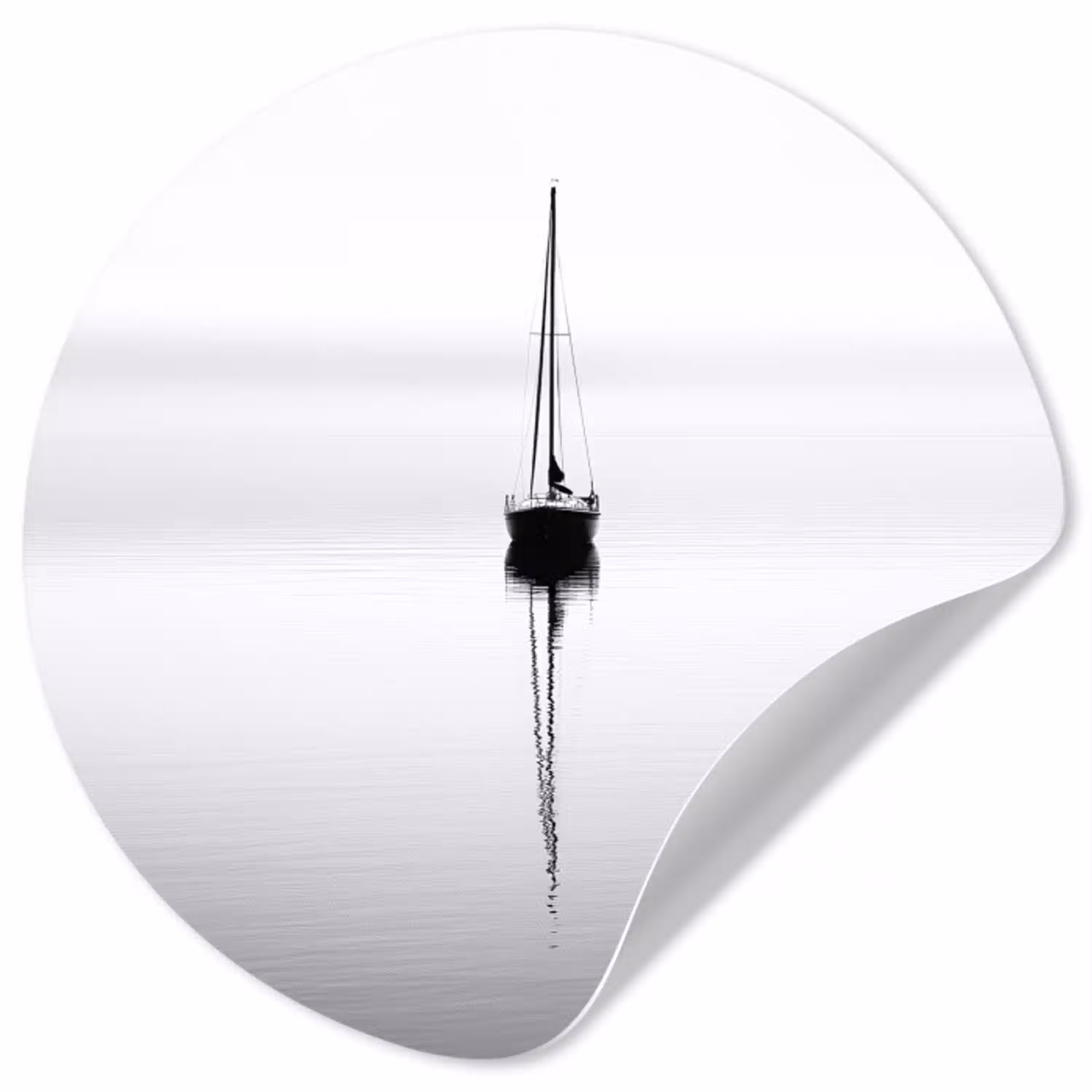 Zeilboot - Zwart - Water - Silhouet Wandcirkel behangsticker klein -3d