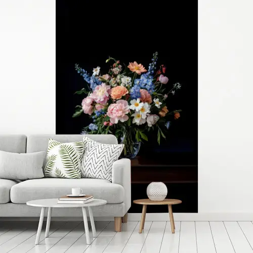 Pastel - Bloemen - Glazen - Vaas fotobehang vinyl groot -woonkamer