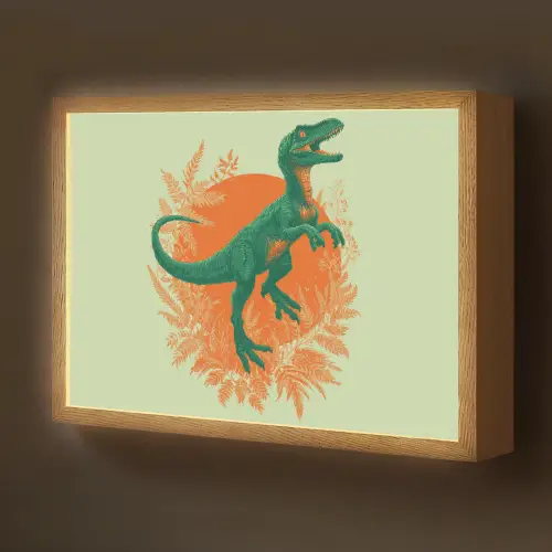 Dinosaurus - Groen - Planten - Cirkel Light Box met batterij (Wandlamp kind) middel -z3d_website