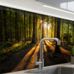 Zon - Bomen - Bos - Landschap - Natuur keuken achterwand sample klein -zzzz3d_schuin