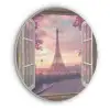 Doorkijk - Parijs - Eiffeltoren - Roze - Kersenbloesem Akoestische PET Vilt - Rond klein -3d