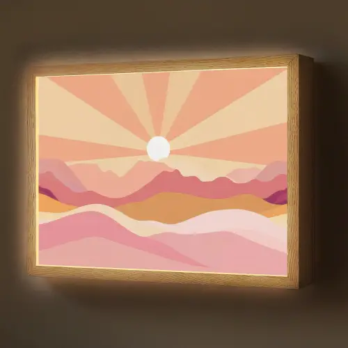 Bergen - Abstract - Zonnestralen - Roze Light Box met batterij (Wandlamp) middel -z3d_website