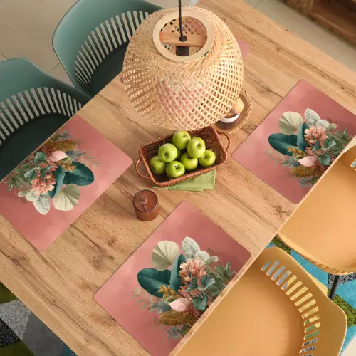 Tropische bladeren - Bloemen - Roze - groen Placemat vinyl groot -zzsfeer5_Kitchenyeah-website