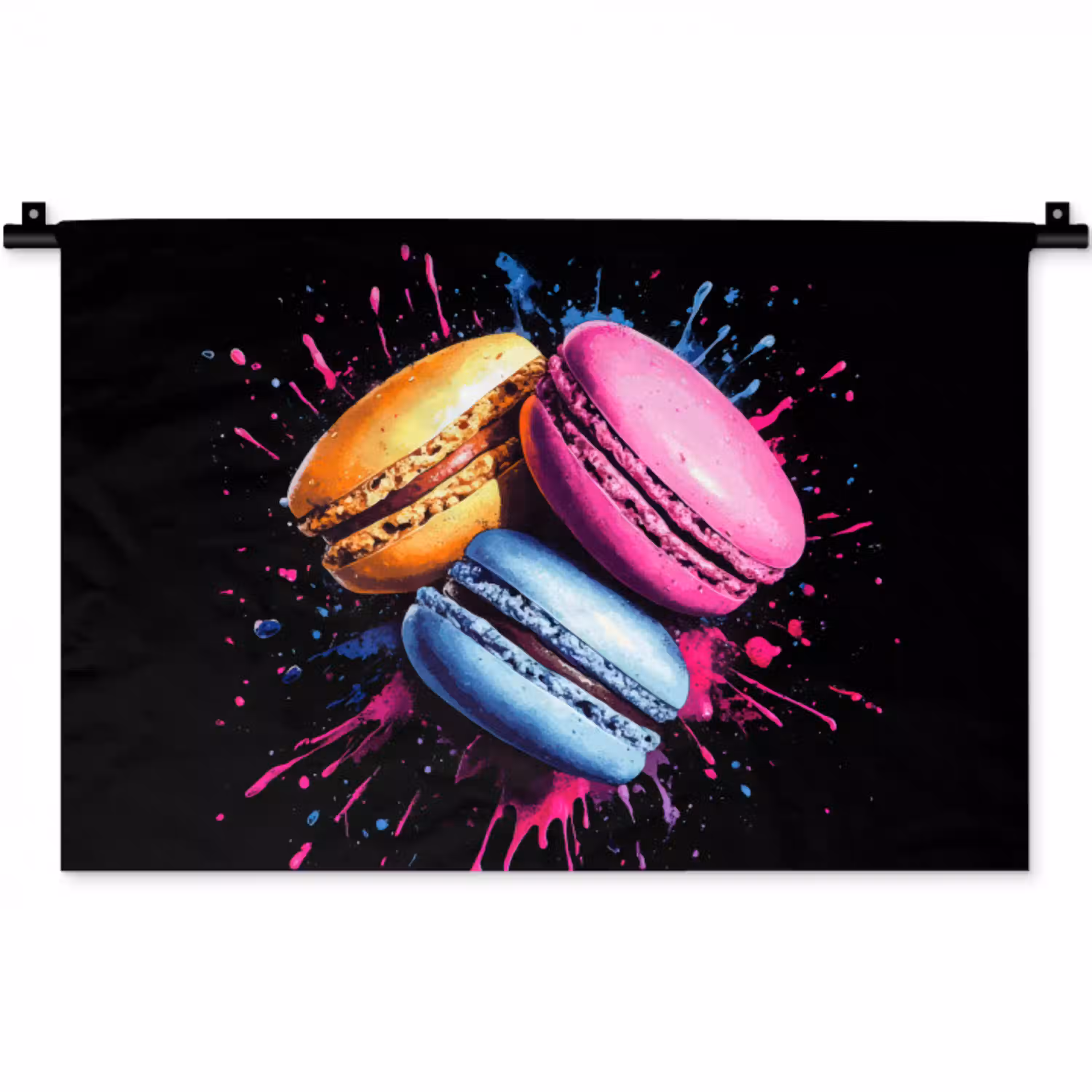 Macarons - Dessert - Graffiti - Kleurrijk - Roze - Blauw - Geel Wandkleed katoen klein -zz3d