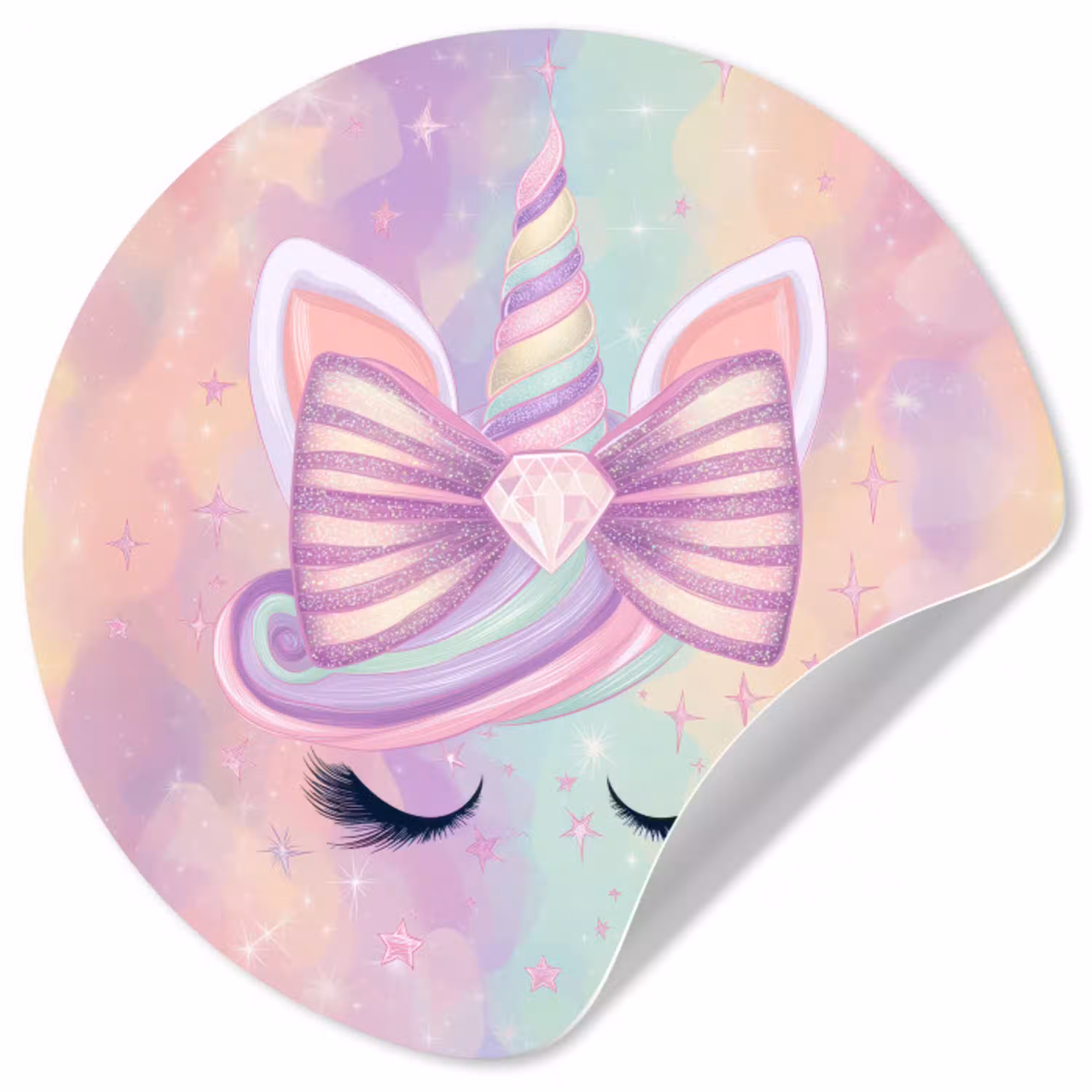 Eenhoorn - Glitters - Regenboog - Pastel Wandcirkel behangsticker klein -3d