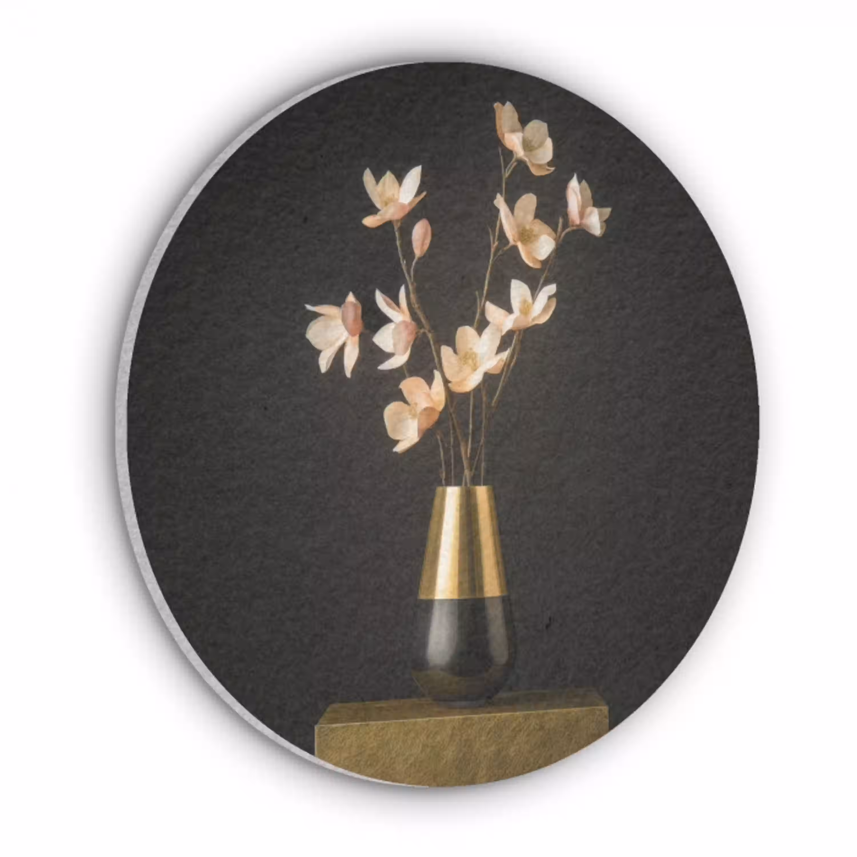 Sierlijk - Boeket - Goud - Vaas Akoestische PET Vilt - Rond klein -3d