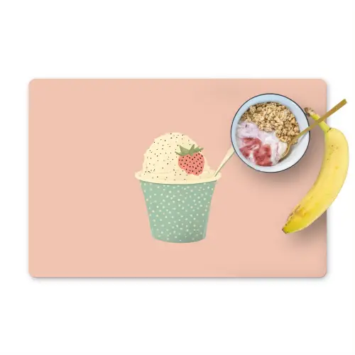 Bakje - Ijs - Aardbei - Roze Placemat vinyl groot -zzzproduct_Kitchenyeah-website