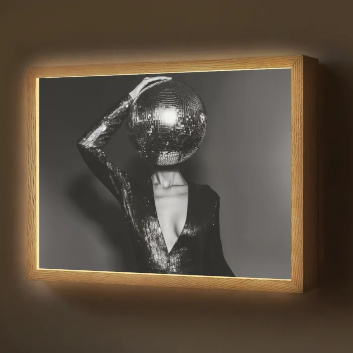 Discobal - Gezicht - Glamour - Zwart Light Box met batterij (Wandlamp) middel -z3d_website