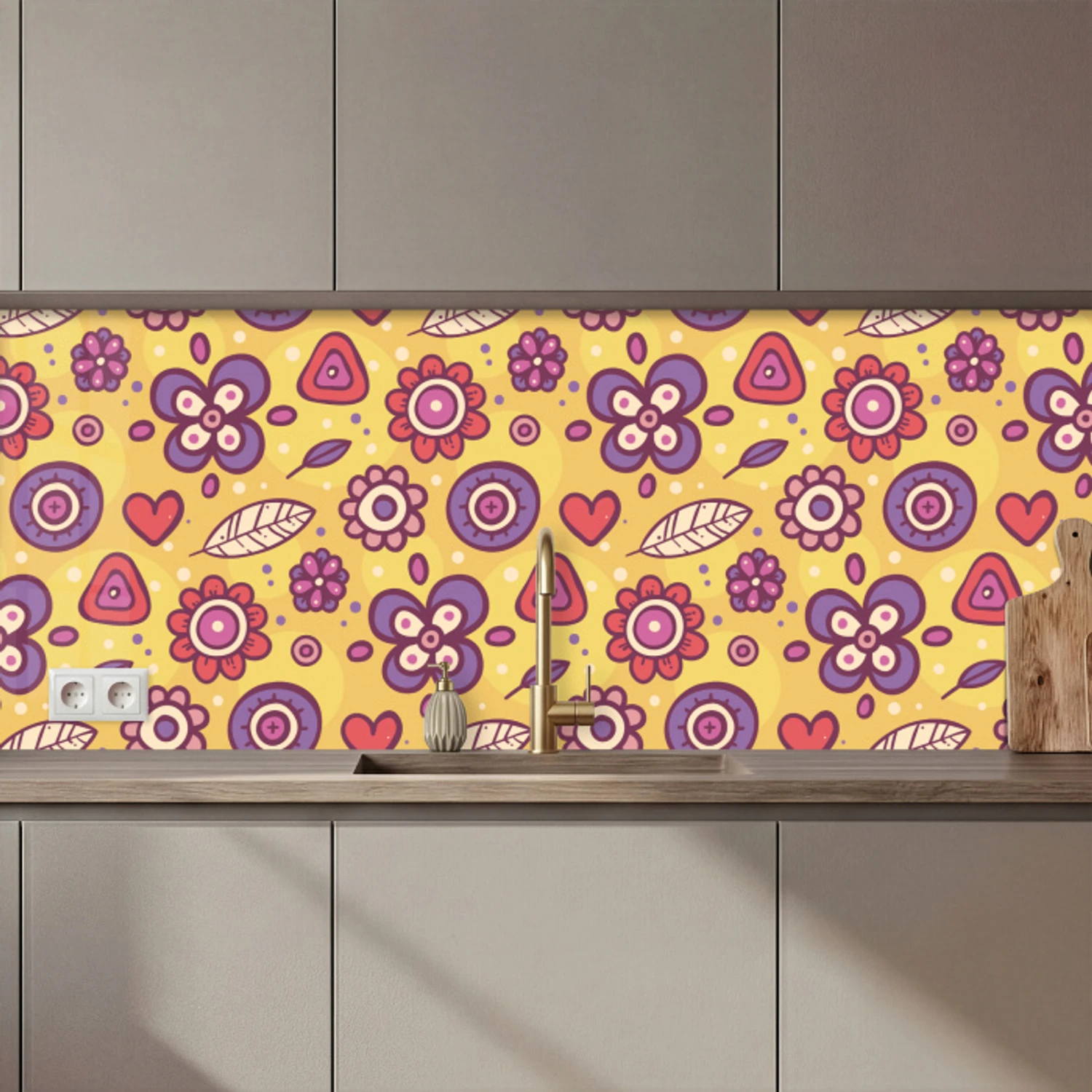 Patroon - Bloemen - Paars - Oranje keuken achterwand 2 middel 871 zz_3dshopping