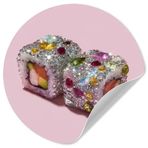 Sushi - Rolletjes - Steentjes - Kleurrijk Wandcirkel behangsticker klein -3d