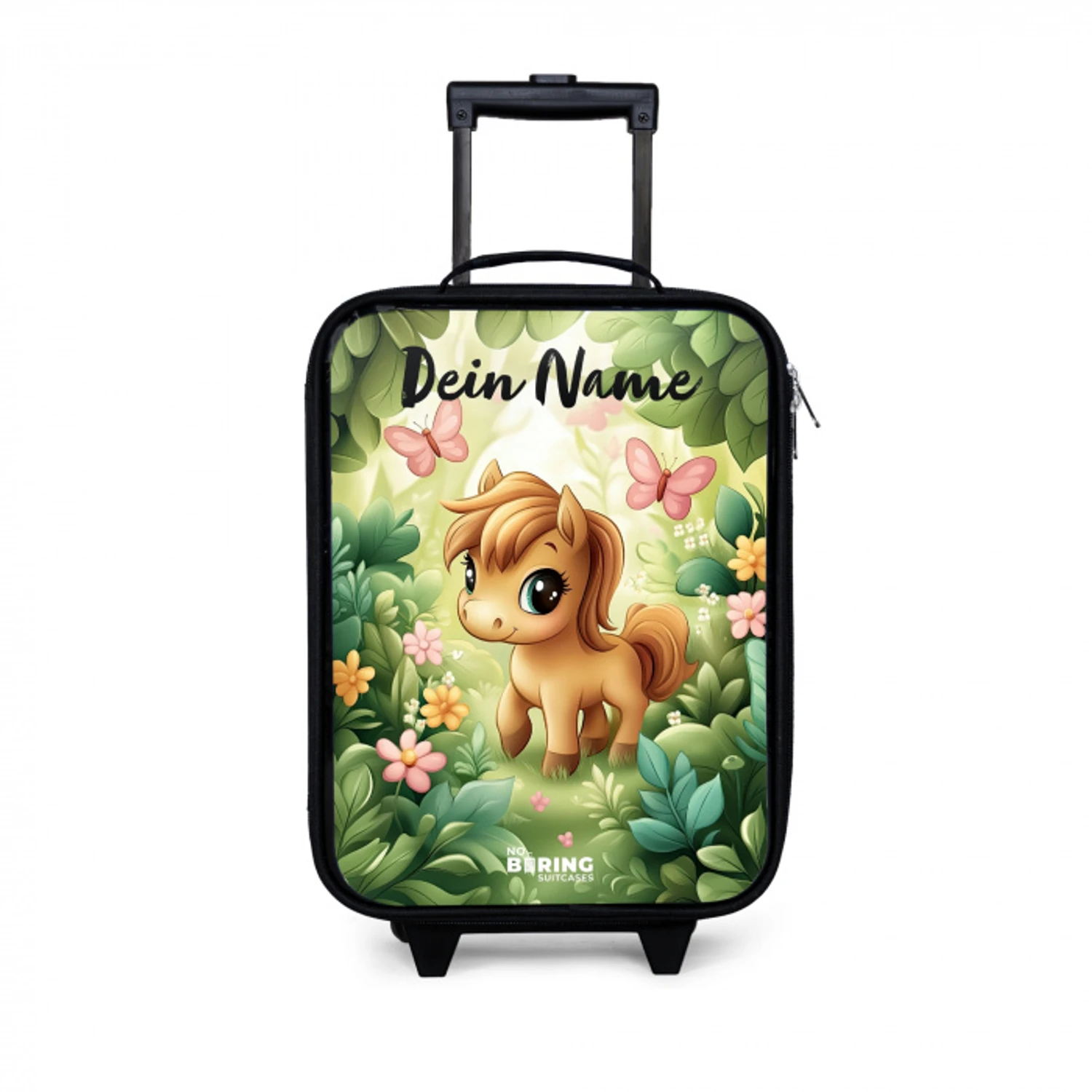 Paard - Bloemen - Vlinders Kinderkoffer - Zwart klein -3d