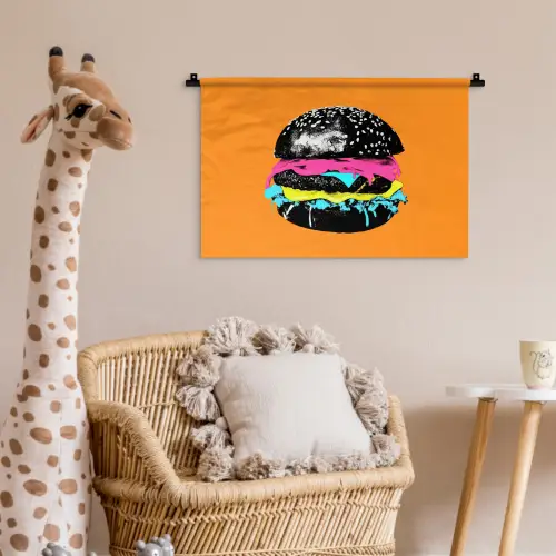 Hamburger - Oranje - Neon - popart Wandkleed katoen klein -wsfeer5_kind