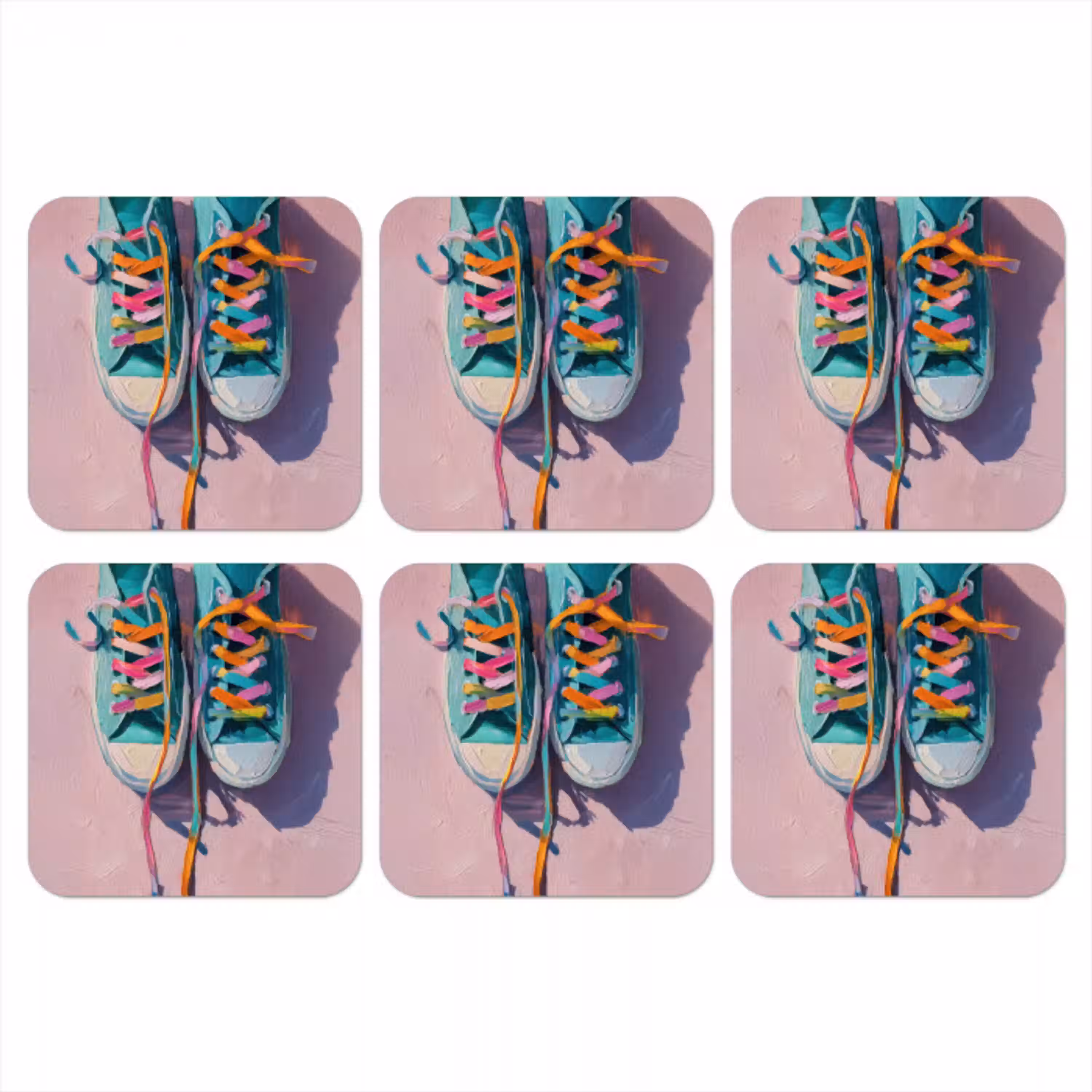Sneakers - Veters - Kleurrijk - Schaduw onderzetter kurk middel -3d