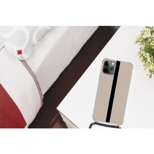 Beige - Zwart - Streep - Minimalistisch Hoesje iPhone 12 Pro met koord klein -kamer