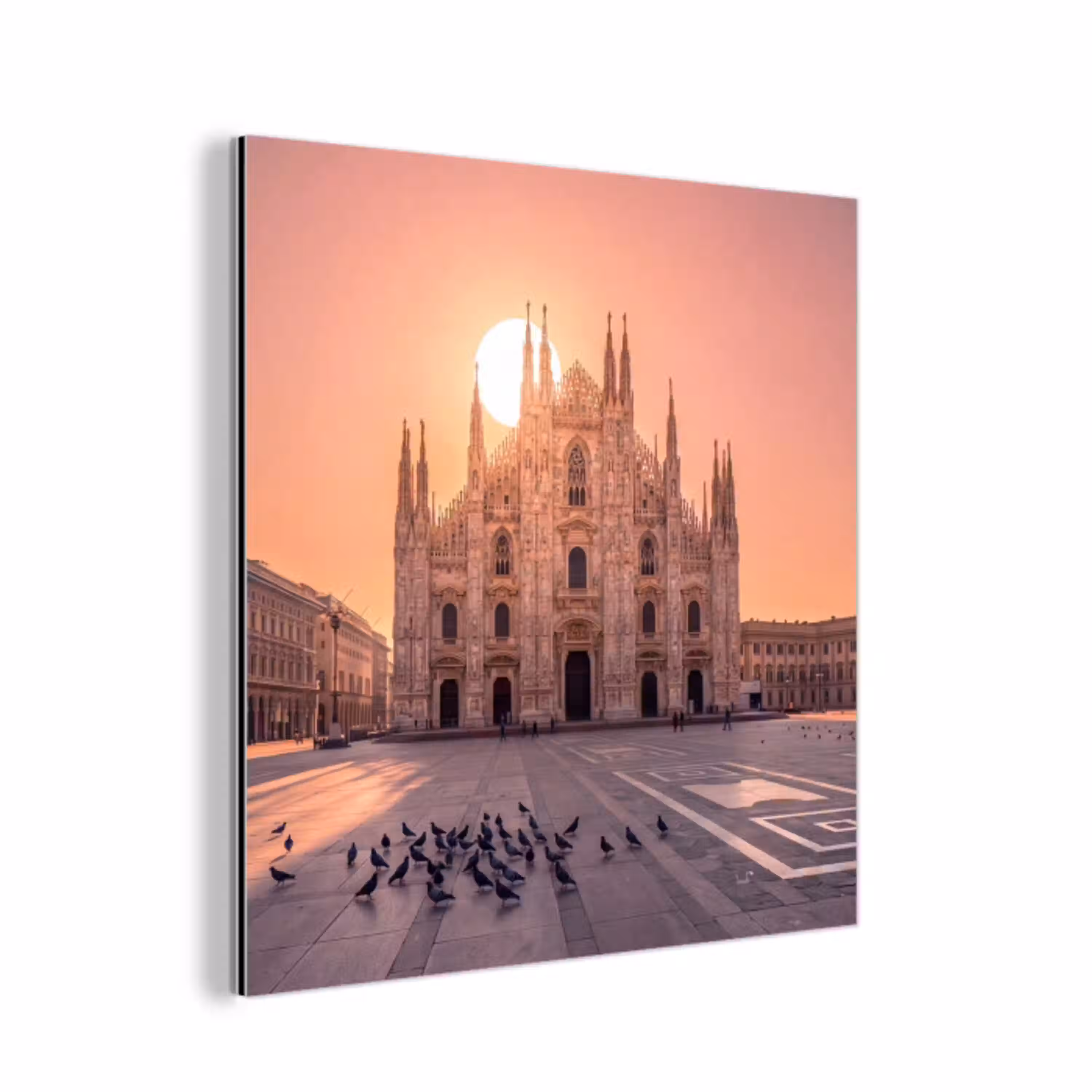Architectuur - Milaan - Plein - Zonsopgang - Oranje aluminium wit klein -3d