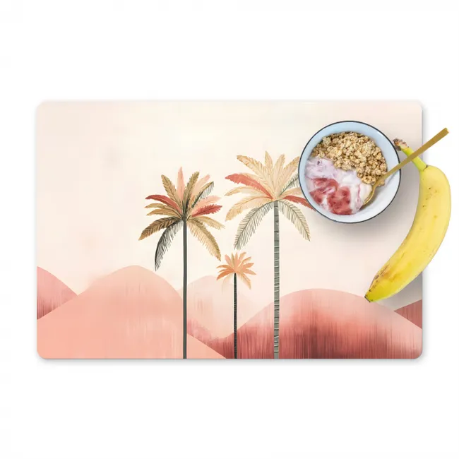 Palmbomen - Heuvels - Minimalistisch - Zachtroze Placemat vinyl groot -zzzproduct_Kitchenyeah-website