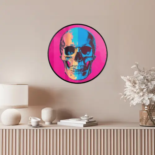 Neon - Blauw - Pop-art - Schedel Fotolijst rond zonder passe partout klein -sfeer3