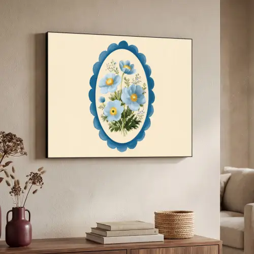 Lijst - Bloemen - Lichtblauw - Illustratie Textielframe zwart klein -sfeer3