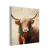 Kerst - Schotse Hooglander - Bruin - Krans aluminium wit klein -3d