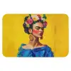 Frida Kahlo - Vrouw - Geel - Blauw - Bloemen Badmat klein -3d