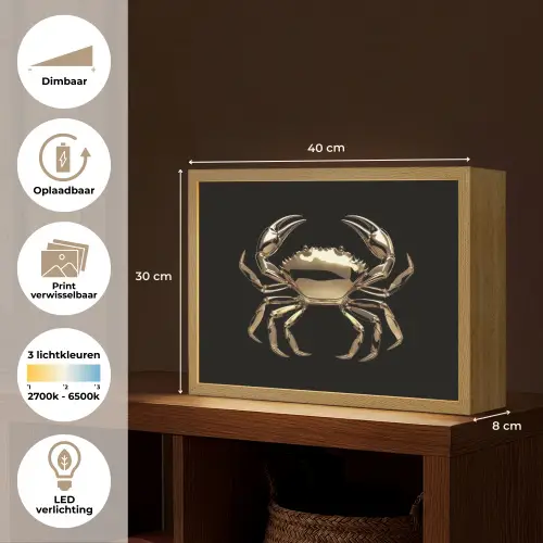 Goud - Krab - Dieren - Zwart Light Box met batterij (Wandlamp) middel -USP_websiteoverzichtNL