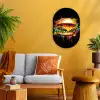 Hamburger - Graffiti - Verf - Kleurrijk - Eten - Abstract Wandcirkel Ovaal Forex klein -sfeer4