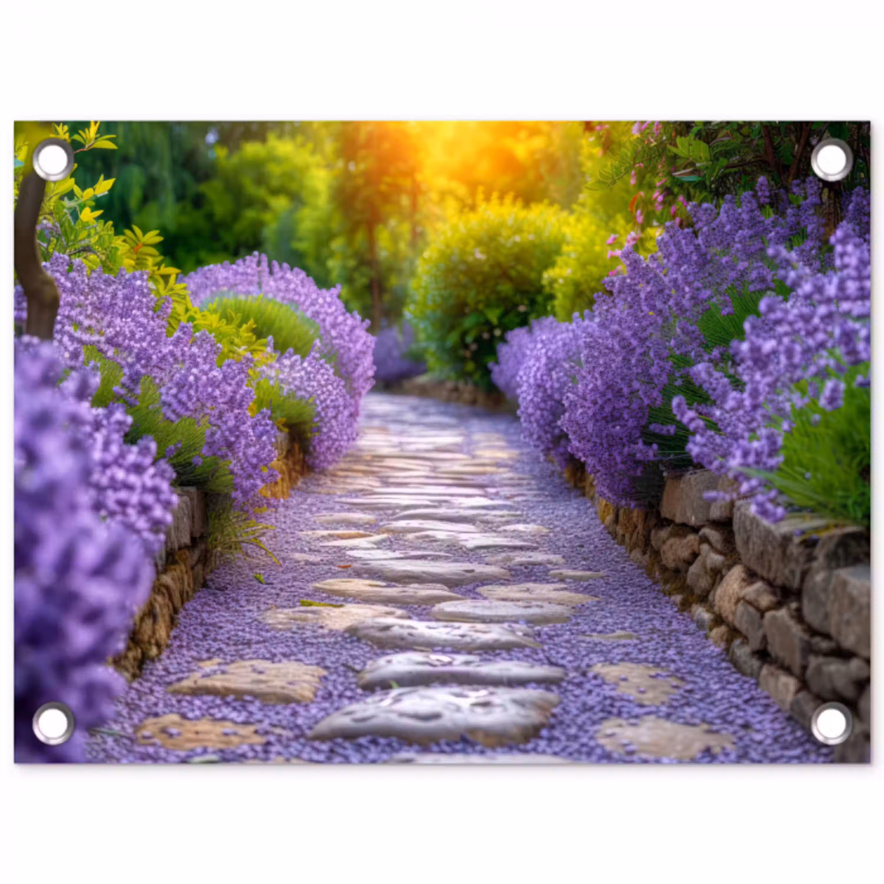 Lavendelpad bij zonsondergang tuinposter los doek klein -3d