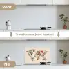 Wereldkaart - Bloemen - Roze keuken achterwand spatscherm klein -voor_na_NL