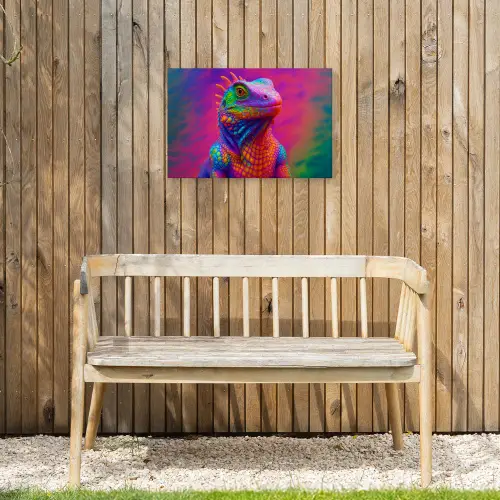 Kameleon - Dieren - Neon - Kleur Tuinposter op houten frame 2 cm dik klein -sfeer4
