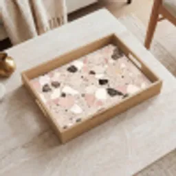 Licht - Roze - Terrazzo - Stenen Dienblad Rechthoek middel -sfeer1