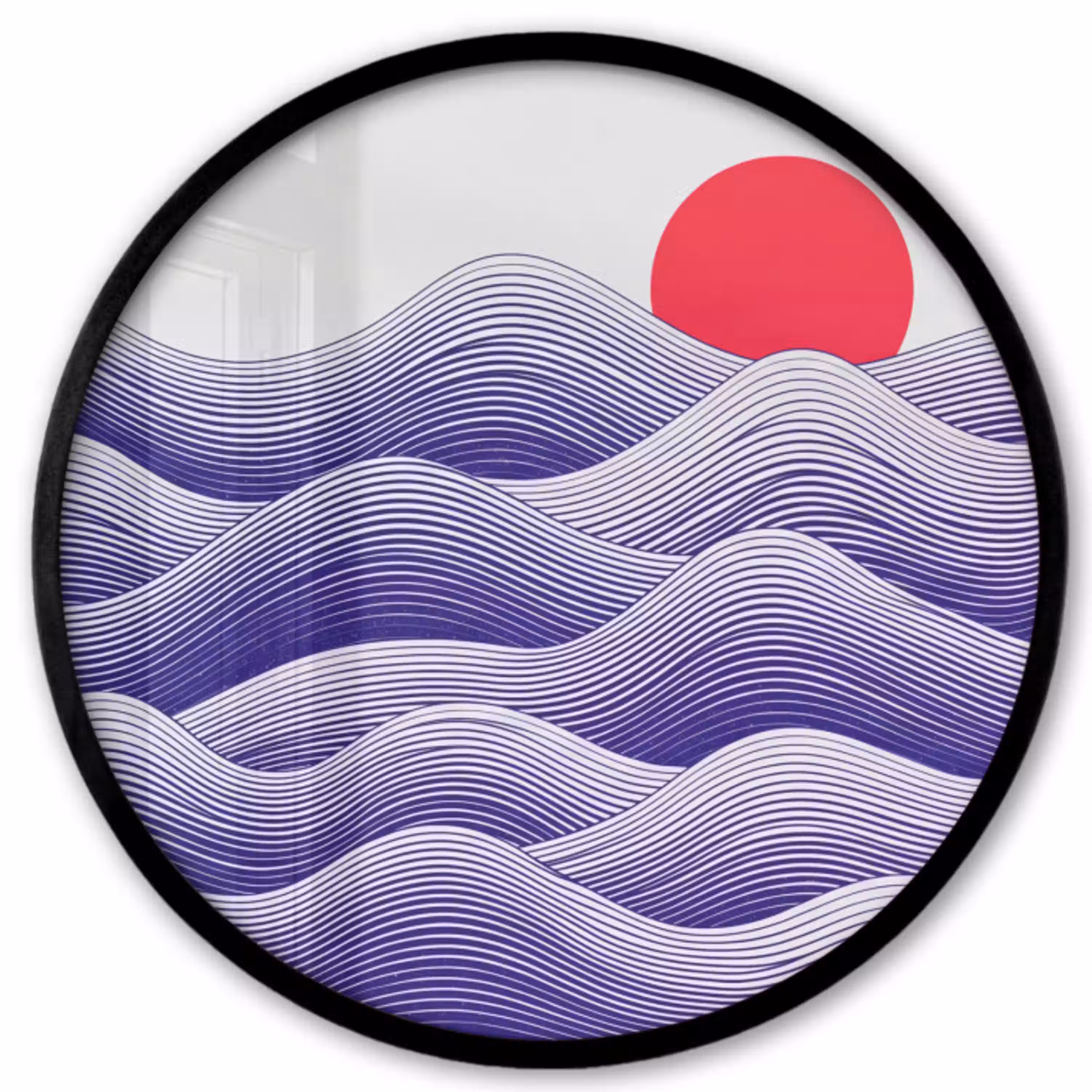 Golven - Zon - Natuur - Abstract - Rood Fotolijst rond zonder passe partout klein -3d