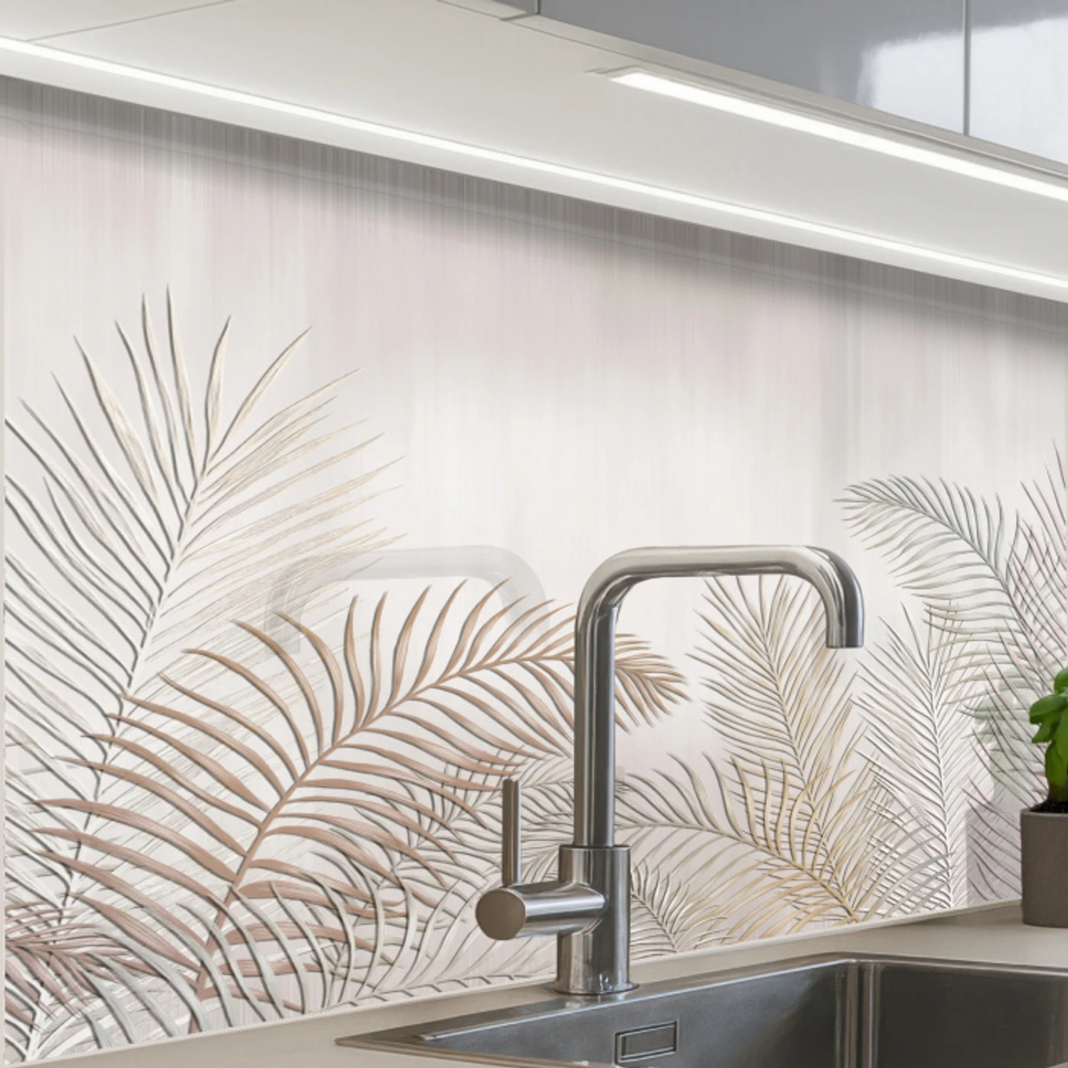 Bladeren - Beige - Botanisch - Vintage keuken achterwand 2 middel -zzzz3d_schuin