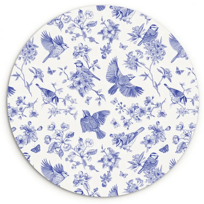 Birds - Flowers - Blue Wandcirkel plexiglas klein 852 -3d