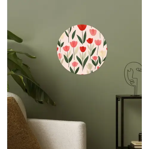 Tulpen - Modern - Roze Wandcirkel behangsticker klein -sfeer2