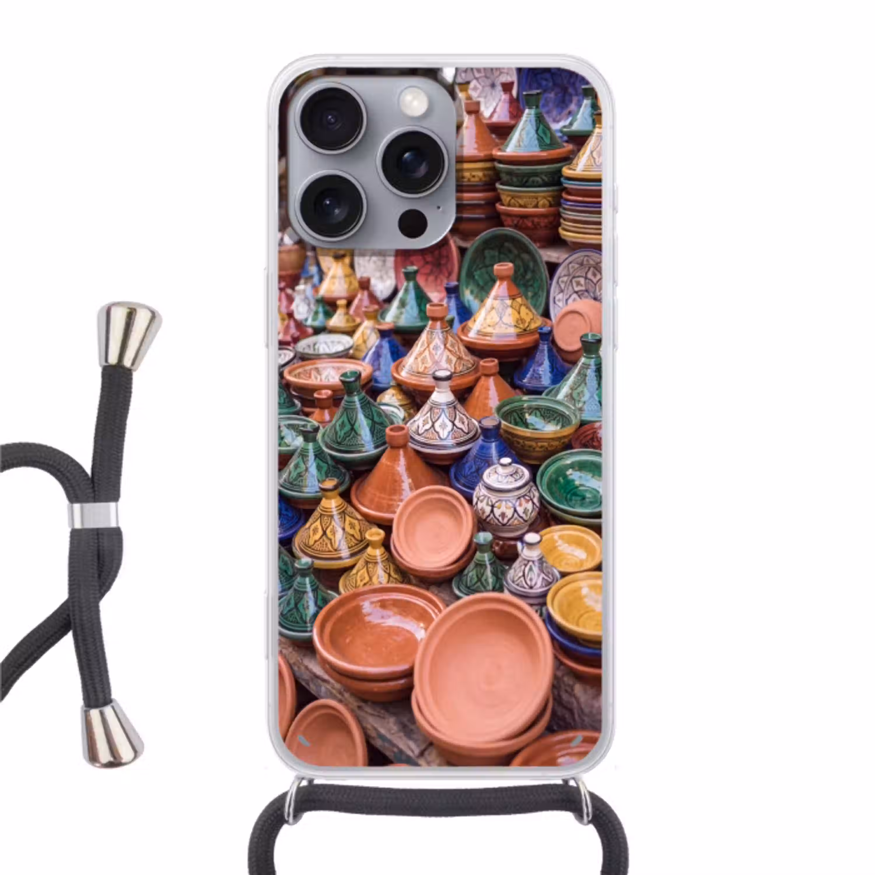 Aardewerk - Kleurrijk - Patroon Hoesje iPhone 16 Pro Max met koord klein -3d