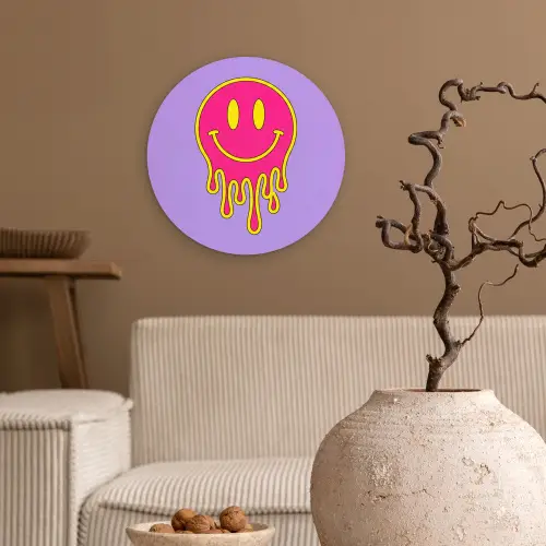Smiley - Drip - Neon Wandcirkel kunststof plaat 5mm dik klein -sfeer1