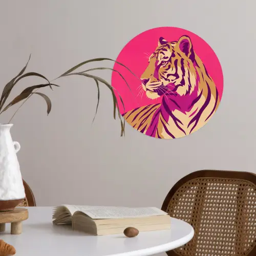 Tijger - Modern - Neon Wandcirkel behangsticker klein -sfeer3