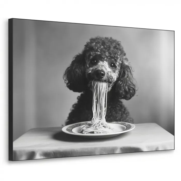 Poedel - Hond - Zwart - Wit - Schattig - Pasta Textielframe - compleet frame klein -3d