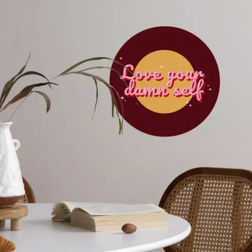 love your damn self - Cirkel - Glitter - Rood Wandcirkel behangsticker klein -sfeer3