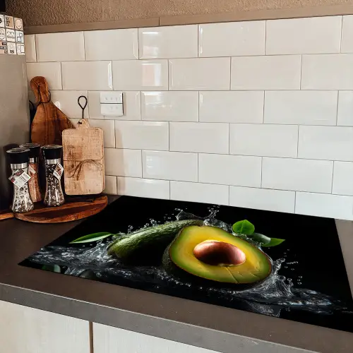 Avocado - Groente - Bladeren - Water - Zwart - Groen Inductie beschermer vinyl 3mm klein -sfeer3