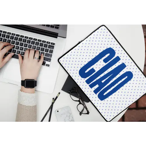 Ciao - Blauw - Stippen laptophoes neopreen klein -bureau