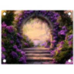 Poort - Paars - Bloemen tuinposter los doek klein -3d