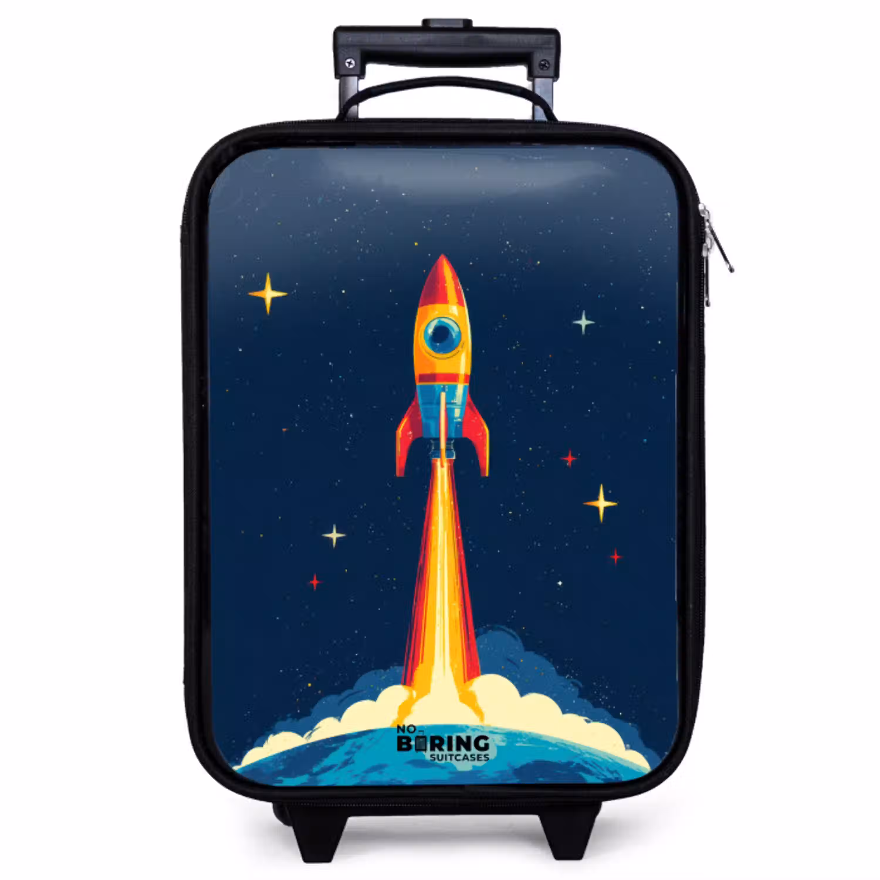 Planeet - Raket - Sterren - Donkerblauw Kinderkoffer - Zwart klein -zzz_website3d