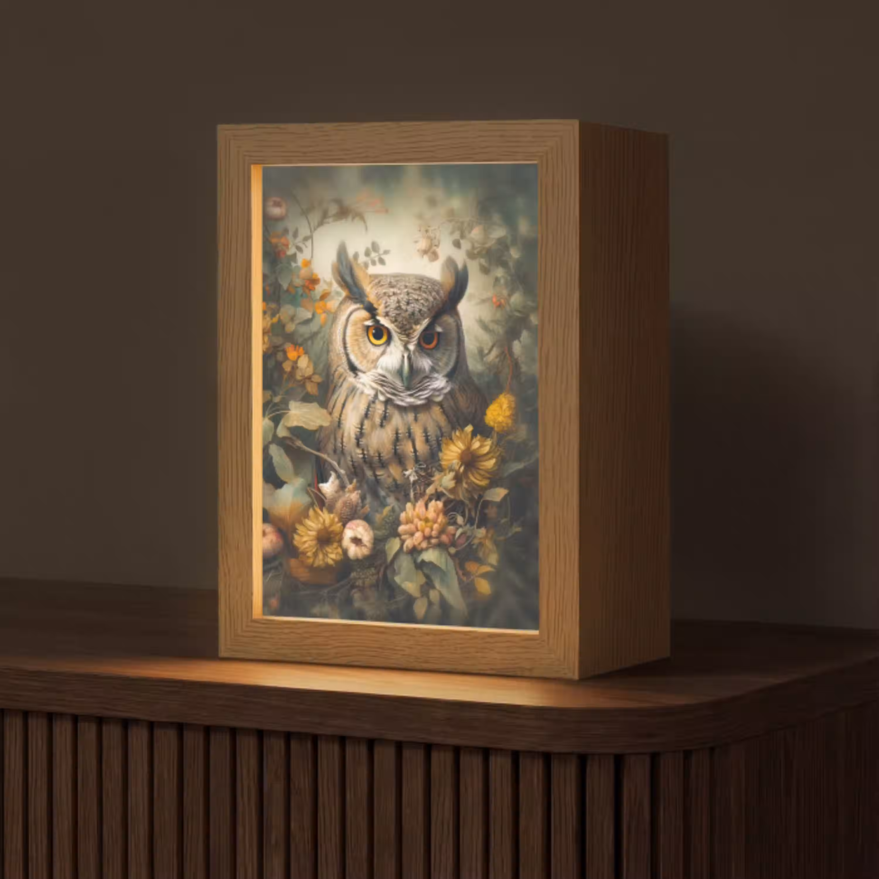 Uil - Vogels - Bloemen - Natuur Light Box met kabel (Tafellamp) klein -z3d_website